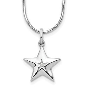 925 Sterling Silver Rhodium-plated 18 Inch Diamond Star Necklace, 2" Ext.